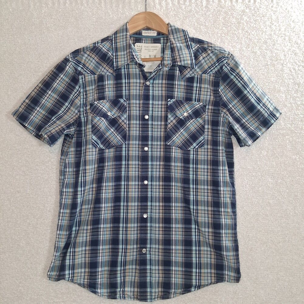 Plaid Pearl Snap Down Shirt Men's Sz M Western Rodeo Cowboy Ranch Barn Country